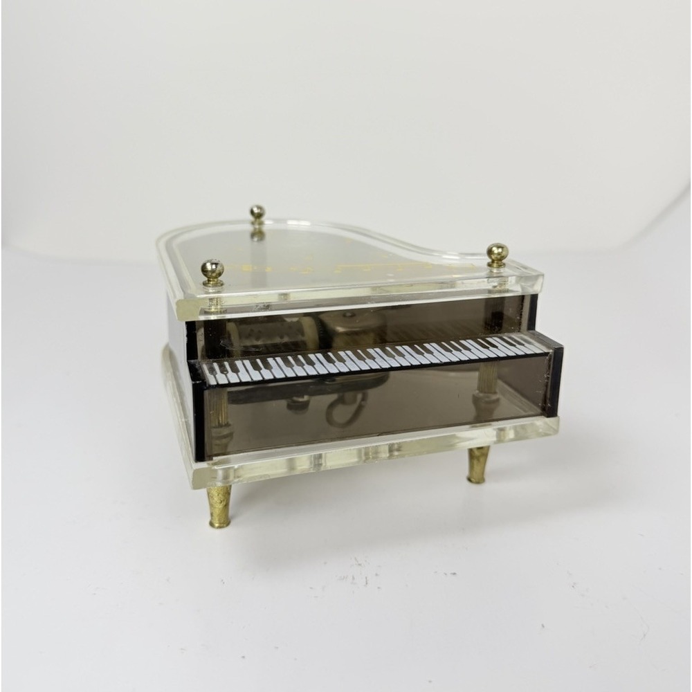 Vintage Sankyo Acrylic And Brass Grand Piano Music Box Japan Tested Working